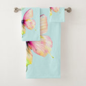 パステルレインボーカラーの繊細なピンクの蝶 バスタオルセット (インサイチュ)