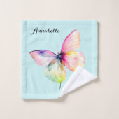 パステルレインボーカラーの繊細なピンクの蝶 バスタオルセット (ウォッシュタオル)