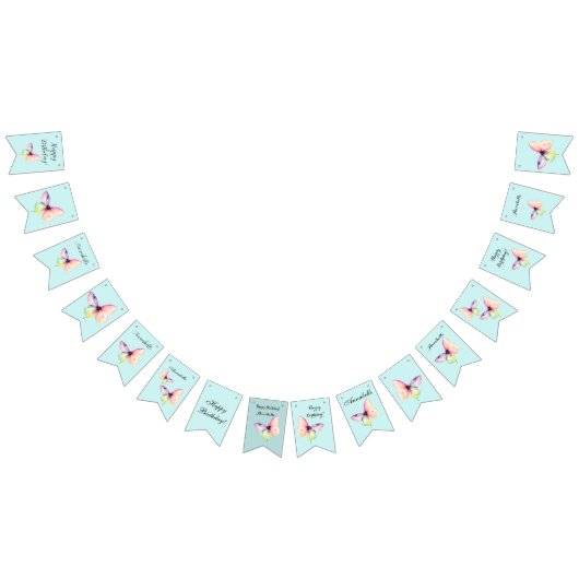 パステルレインボーカラーの繊細なピンクの蝶 バンティングフラッグ (全)