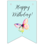 パステルレインボーカラーの繊細なピンクの蝶 バンティングフラッグ (第1の旗)