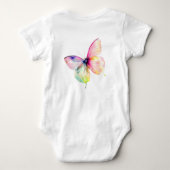 パステルレインボーカラーの繊細なピンクの蝶 ベビーボディスーツ (裏面)