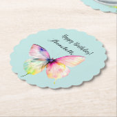 パステルレインボーカラーの繊細なピンクの蝶 ペーパーコースター (アングル)