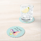 パステルレインボーカラーの繊細なピンクの蝶 ペーパーコースター (インサイチュ)