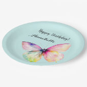 パステルレインボーカラーの繊細なピンクの蝶 ペーパープレート (アングル)