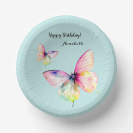 パステルレインボーカラーの繊細なピンクの蝶 ペーパーボウル