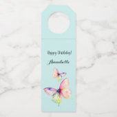 パステルレインボーカラーの繊細なピンクの蝶 ボトルネックタグ (正面)