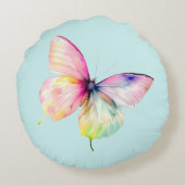 パステルレインボーカラーの繊細なピンクの蝶 ラウンドクッション (裏面)