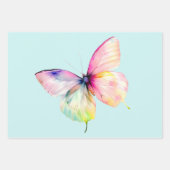 パステルレインボーカラーの繊細なピンクの蝶 ラッピングペーパーシート (正面3)