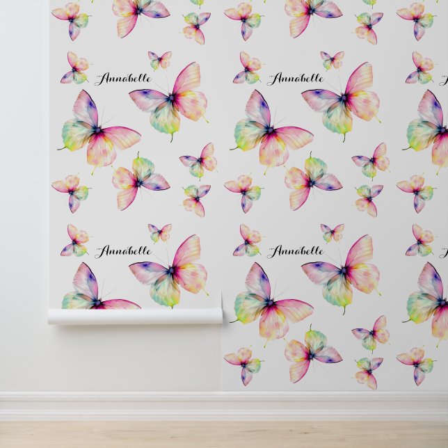 パステルレインボーカラーの繊細なピンクの蝶 壁紙 (アプリケーション)