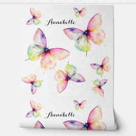 パステルレインボーカラーの繊細なピンクの蝶 壁紙