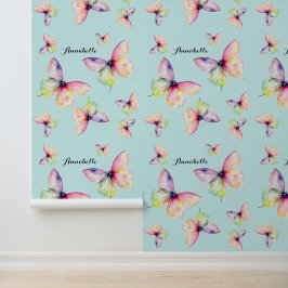 パステルレインボーカラーの繊細なピンクの蝶 壁紙