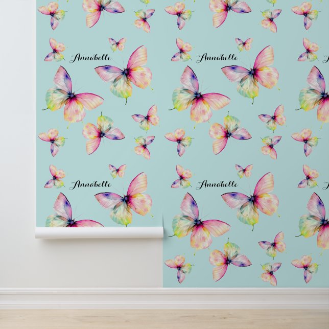 パステルレインボーカラーの繊細なピンクの蝶 壁紙 (アプリケーション)