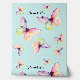 パステルレインボーカラーの繊細なピンクの蝶 壁紙