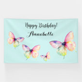 パステルレインボーカラーの繊細なピンクの蝶 横断幕 (横)