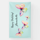 パステルレインボーカラーの繊細なピンクの蝶 横断幕 (縦)