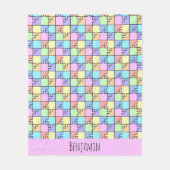 パステルレインボーカラーパズル幾何学名 フリースブランケット (正面)