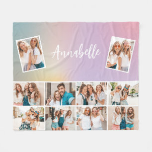 パステルレインボーガーリーモノグラムシンプル写真数々の フリースブランケット