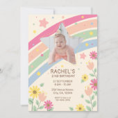 パステルレインボーガールの写真かわいい誕生日パーティー 招待状 (正面)