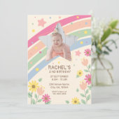 パステルレインボーガールの写真かわいい誕生日パーティー 招待状 (スタンド正面)