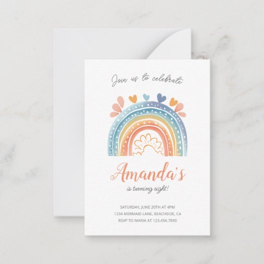 パステルレインボーガールズバースデーパーティーの招待 ノートカード (正面)