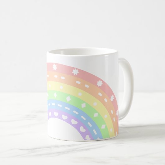 パステルレインボーキッズネームマグカップ – ガールズパーソナライズされた コーヒーマグカップ (正面右)