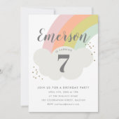 パステルレインボークラウドの子供の誕生日パーティー 招待状 (正面)