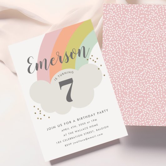 パステルレインボークラウドの子供の誕生日パーティー 招待状