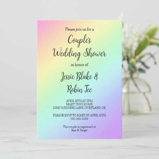 パステルレインボーグラディエントウェディングシャワー招待状 招待状 (スタンド正面)