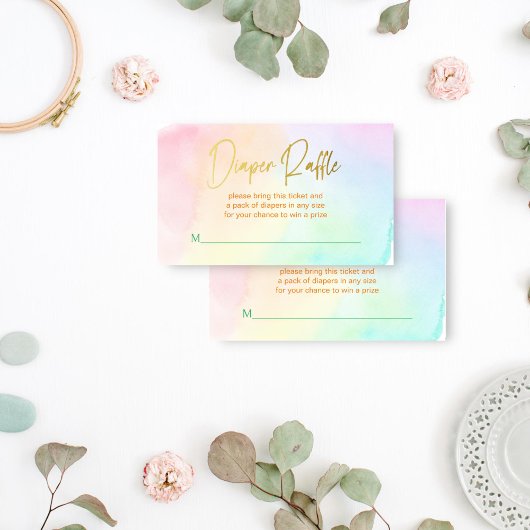 パステルレインボーグラデーションベイビーシャワーおむつラッフル エンクロージャーカード