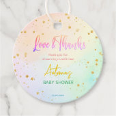 パステルレインボーグラデーションベビーシャワーパーソナライズされた フェイバータグ (正面)