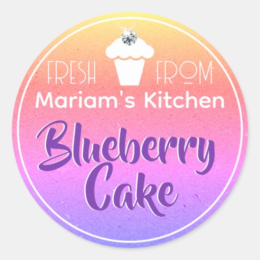 パステルレインボーグラデーションラインストーンケーキペストリーラベル ラウンドシール (正面)