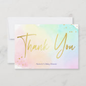 パステルレインボーグラデーション金ゴールドグリッターベビーシャワー サンキューカード (正面)