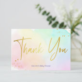 パステルレインボーグラデーション金ゴールドグリッターベビーシャワー サンキューカード (スタンド正面)