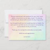 パステルレインボーグラデーション金ゴールドグリッターベビーシャワー サンキューカード (裏面)