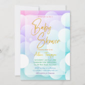 パステルレインボーグラデーション金ゴールドグリッターベビーシャワー 招待状 (正面)