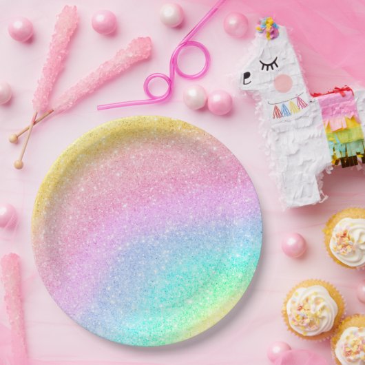 パステルレインボーグラデーション ペーパープレート (パーティー)