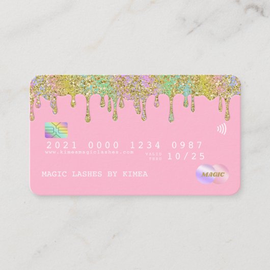 パステルレインボーグリッターラグジュアリークレジットスタイルビジネス 名刺 (正面)