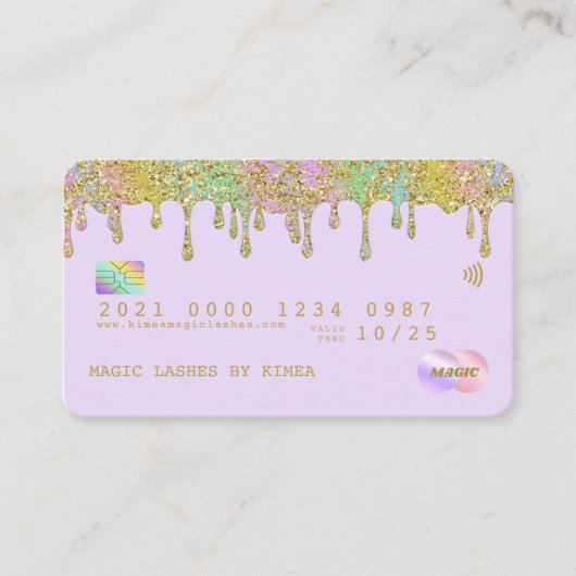 パステルレインボーグリッターラグジュアリークレジットスタイルビジネス 名刺 (正面)