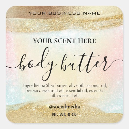 パステルレインボーグリッター金ゴールド体バター スクエアシール (正面)