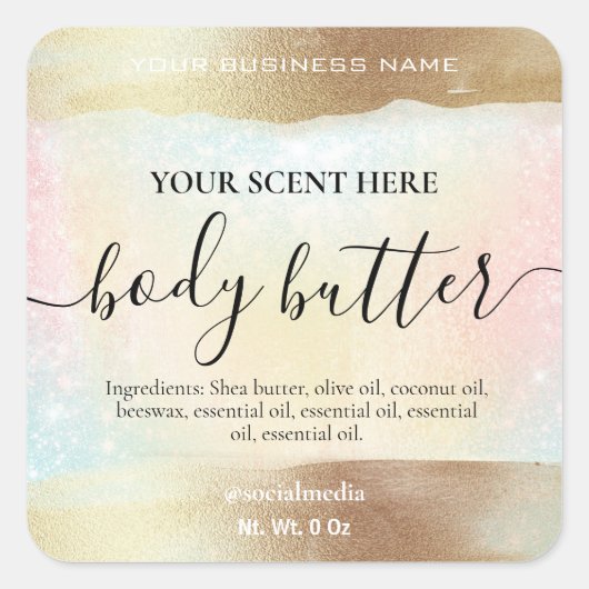 パステルレインボーグリッター金ゴールド体バター スクエアシール (正面)