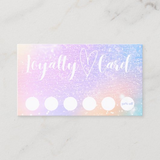 パステルレインボーグリッター顧客ロイヤリティカード 名刺 (正面)