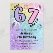 パステルレインボーグリッター 6 7 女の子の誕生日パーティー 招待状 (正面)