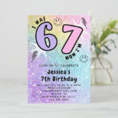 パステルレインボーグリッター 6 7 女の子の誕生日パーティー 招待状 (スタンド正面)