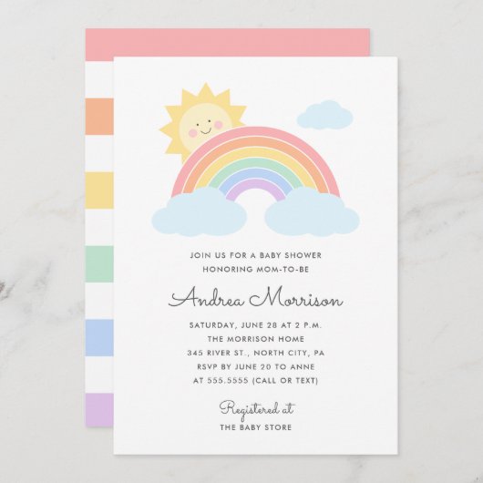 パステルレインボーサンシャインベビーシャワー招待状 招待状 (正面/裏面)