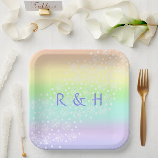 パステルレインボーサークル ペーパープレート (ウェディング)