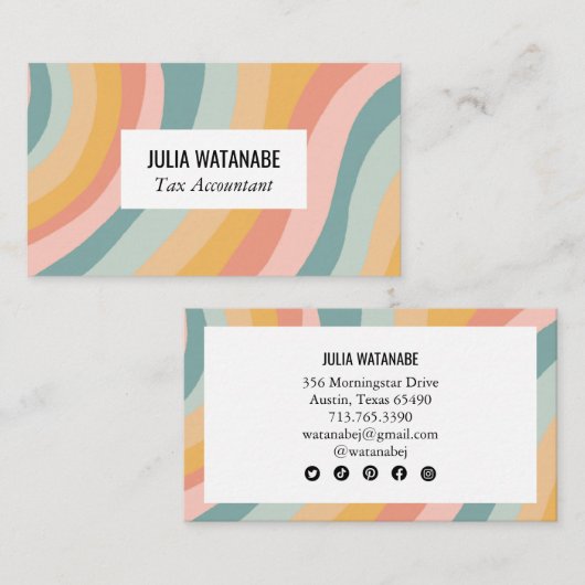 パステルレインボーシックミニマルストライプリストソーシャルアイコン 名刺 (正面/裏面)