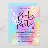 パステルレインボースイミングプールバースデーパーティー 招待状 (正面/裏面)