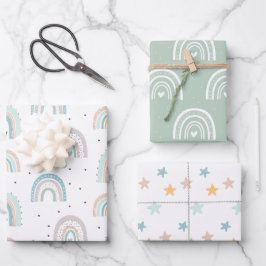 パステルレインボースターズベビーグレンブルー ラッピングペーパーシート