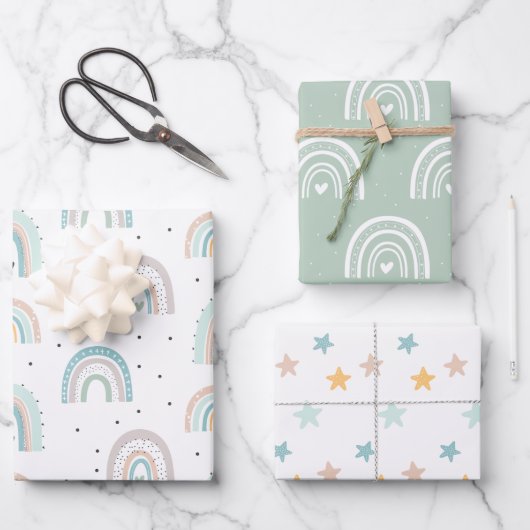 パステルレインボースターズベビーグレンブルー ラッピングペーパーシート (正面)