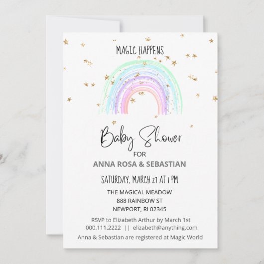 *~*パステルレインボースターズベビーシャワー招待状 招待状 (正面)
